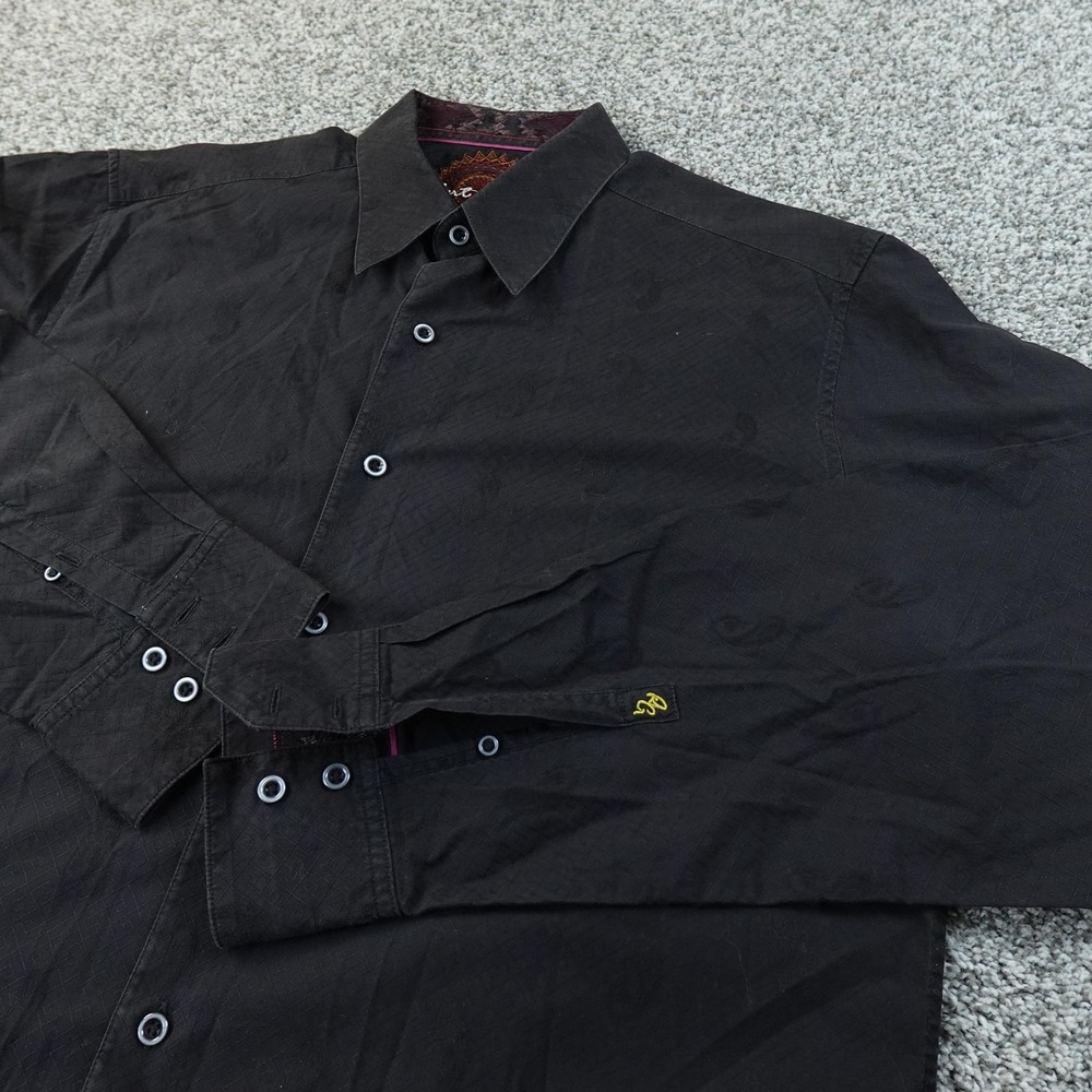 Robert Graham Shirt Mens L Black Geometric Paisley Western Flip Cuff Button Up